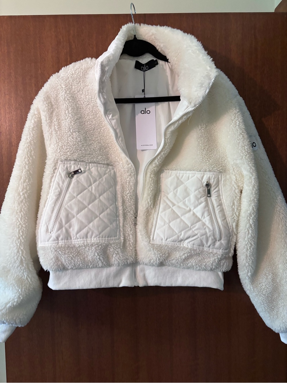 Women's Cream Sherpa Quilted Pocket Jacket